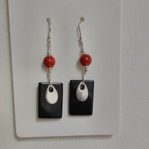 Handcrafted Rectangle Black Obsidian and Sterling Silver Earrings